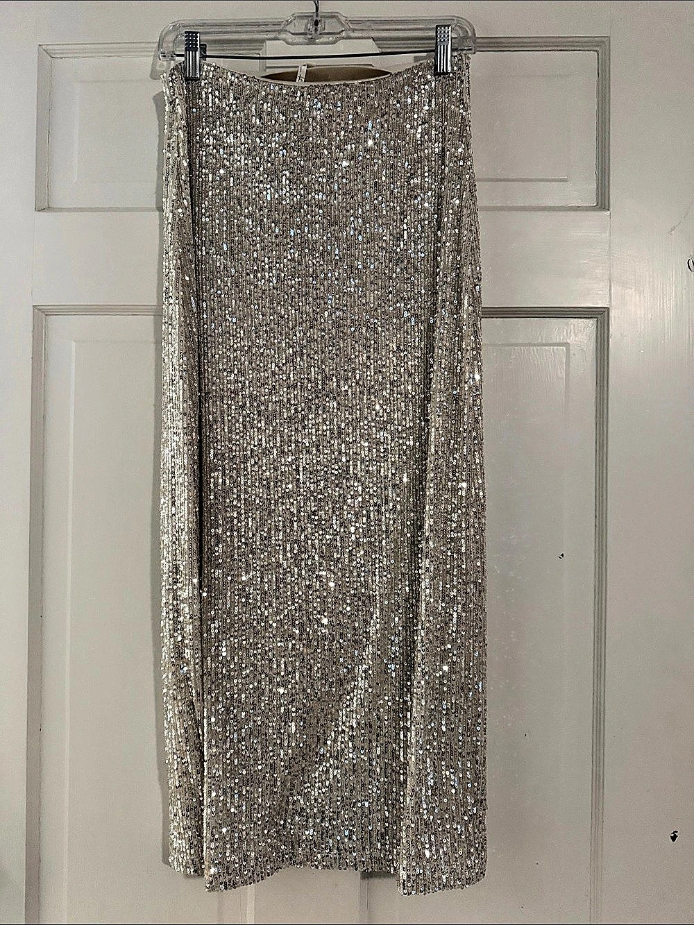 Sequin Midi Skirt in Silver Like New